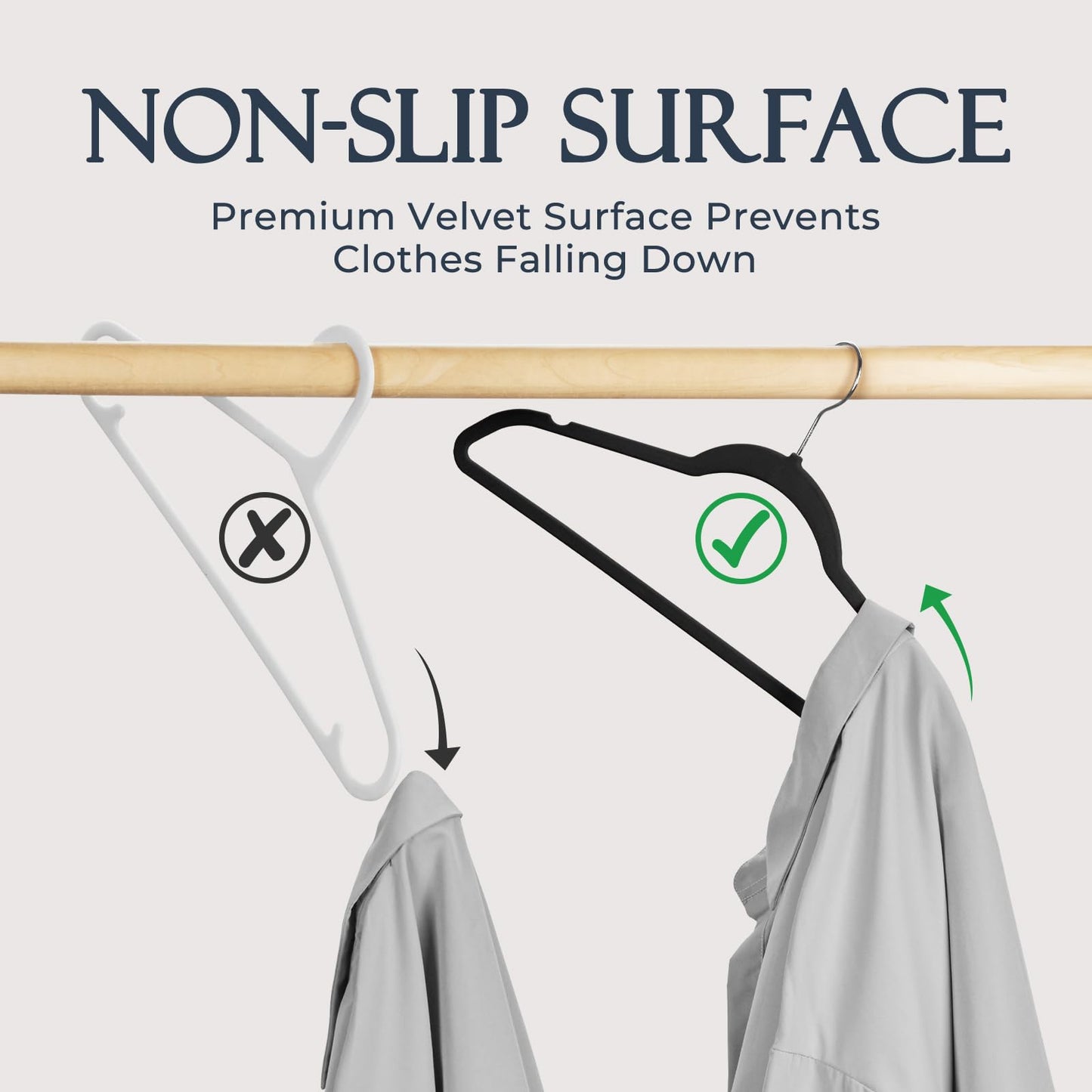 HOUSE DAY Black Velvet Hangers 60 Pack, Non Slip Clothes Felt Hanger Heavy Duty for Coat, Premium Slim Space Saving Suit Hangers for Closet Organizer, 360° Rotating Silver Hook