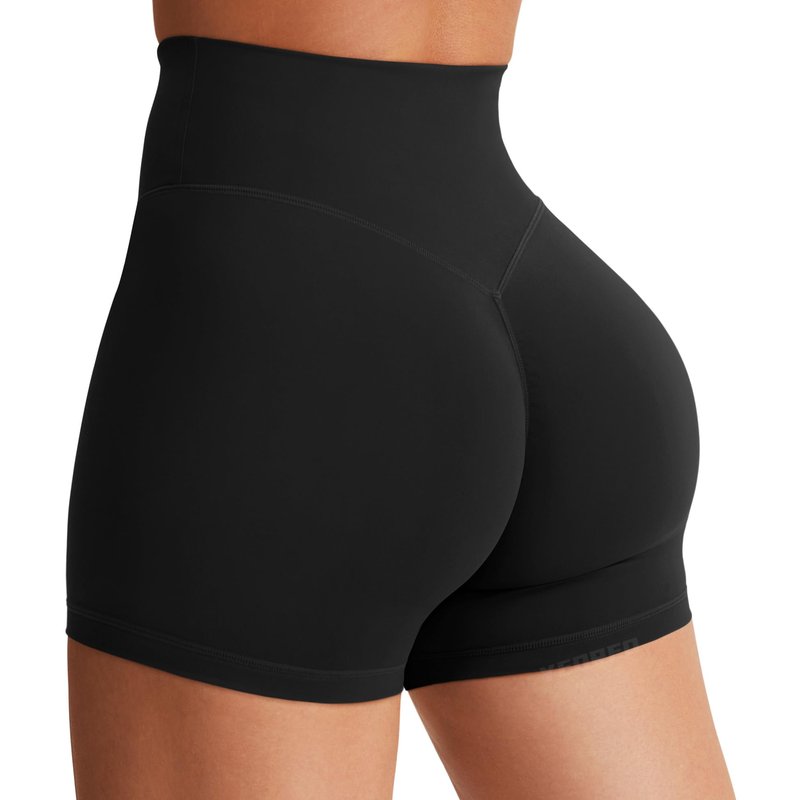 YEOREO Women's Biker Shorts 4.5" / 6" Workout Gym Shorts High Waist Tummy Control Hidden Scrunch Running Yoga Black
