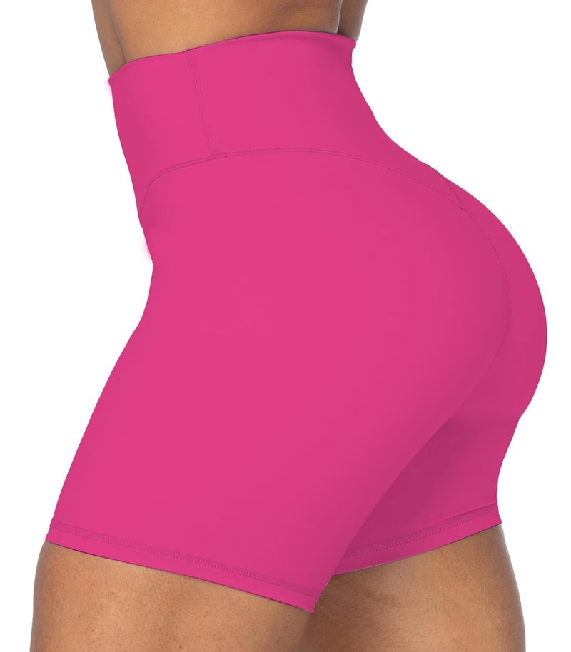 Sunzel No Front Seam High Waist Biker Shorts for Women, Squat Proof Yoga Workout Gym Bike Shorts 5" Inseam Hot Pink X-Large