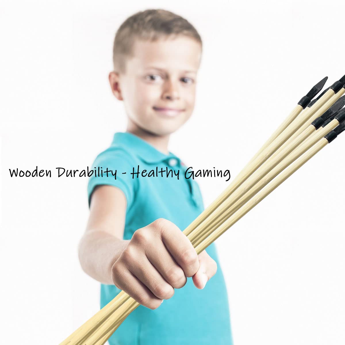 Basbon 8 Pcs Wooden Feather Arrows Soft Rubber Tips, 17 Inch Handmade Wooden Toy Arrow for Kids and Beginners, Archery Bows Outdoor Play Cosplay Costume Decoration