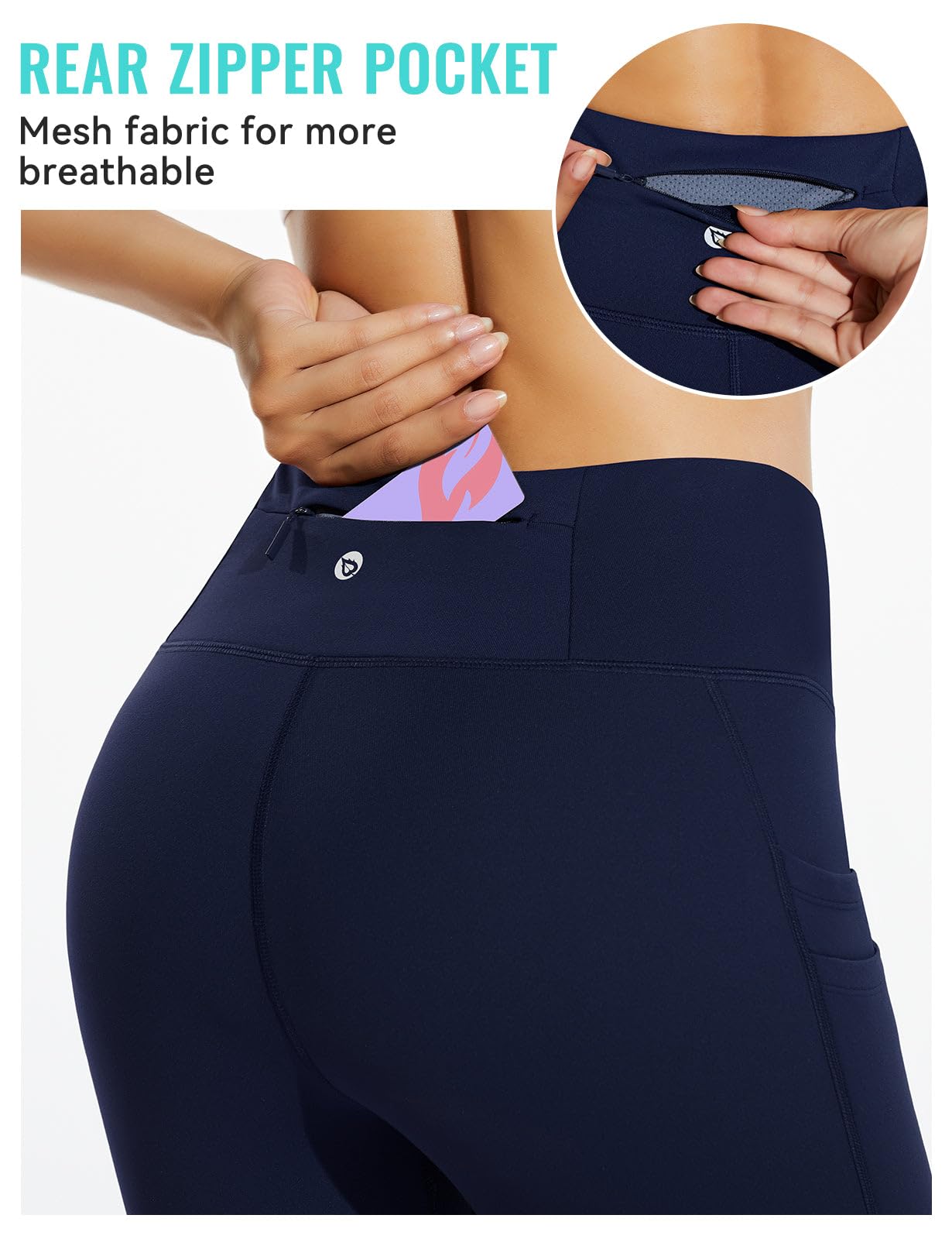 baleaf Thermal Leggings for Women Waterproof Fleece Lined Hiking Pants Winter Warm Tights Skiing Running Yoga Gear Navy XL