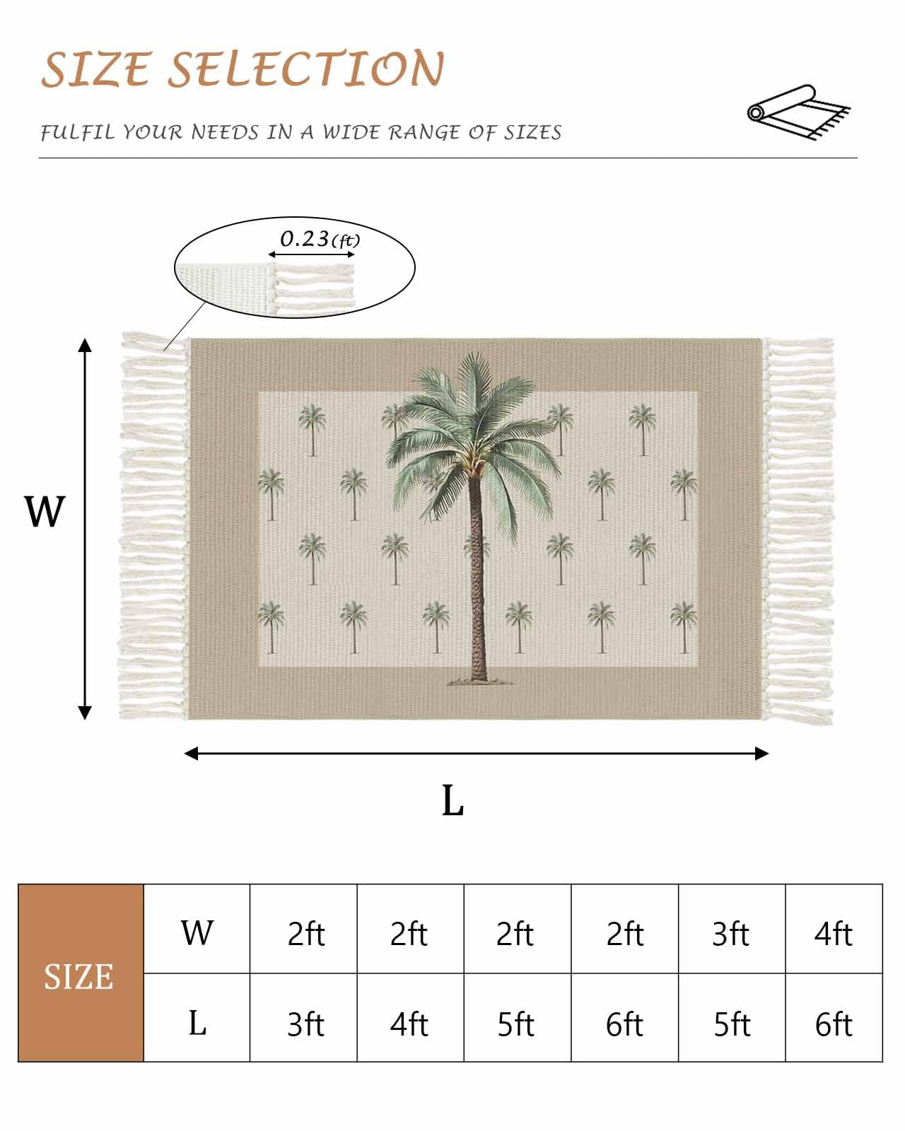 Tropical Palm Tree Entryway Rug 2X3 Ft Bathroom Mat, Washable Woven Brown Summer Beach Plant Throw Carpet with Tassel, Non-Shedding Farmhouse Retro Green Botanical Indoor Outdoor Kitchen Doormats