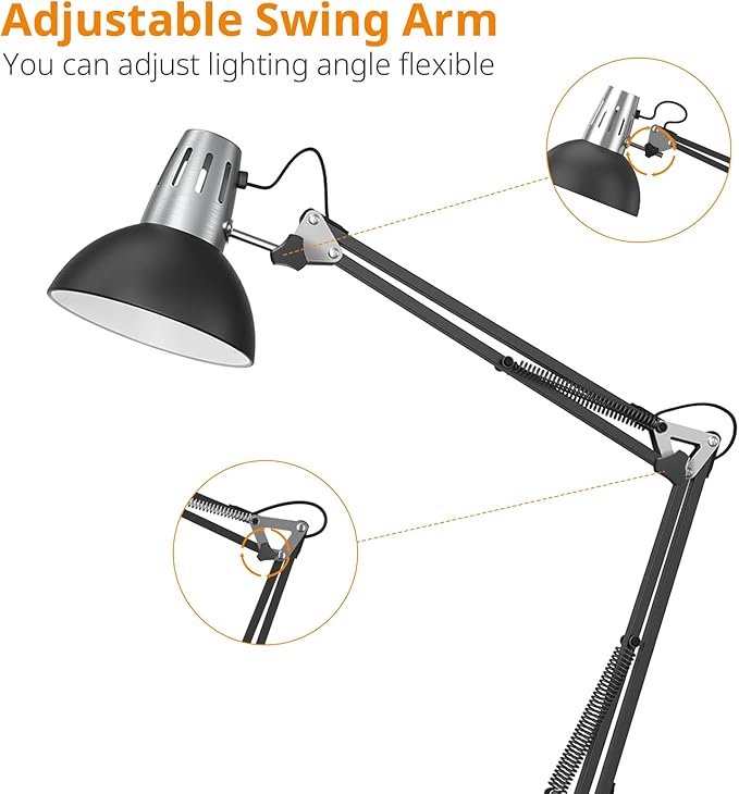LEPOWER Floor Lamp, Swing Arm Floor Lamp, Industrial Tall Lamp with Heavy Metal Base, E26 Base Standing Reading Lamp, Modern Lamp for Home Office, Living Room, Bedroom Black