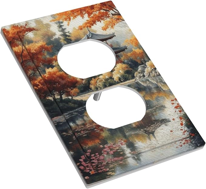 Decorative Art Light Switch Covers Lake & Pagoda in Fall 1 Gang Single Duplex Outlet Wall Plate Switchplate Electrical Faceplate for Home Decor