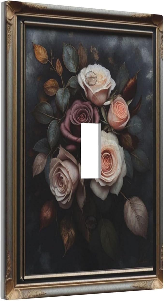 Decorative Art Light Switch Covers Elegant Rose Bouquet Art Single Toggle Wall Plate Decorative Switchcover Electrical Switchplate for Home Decor