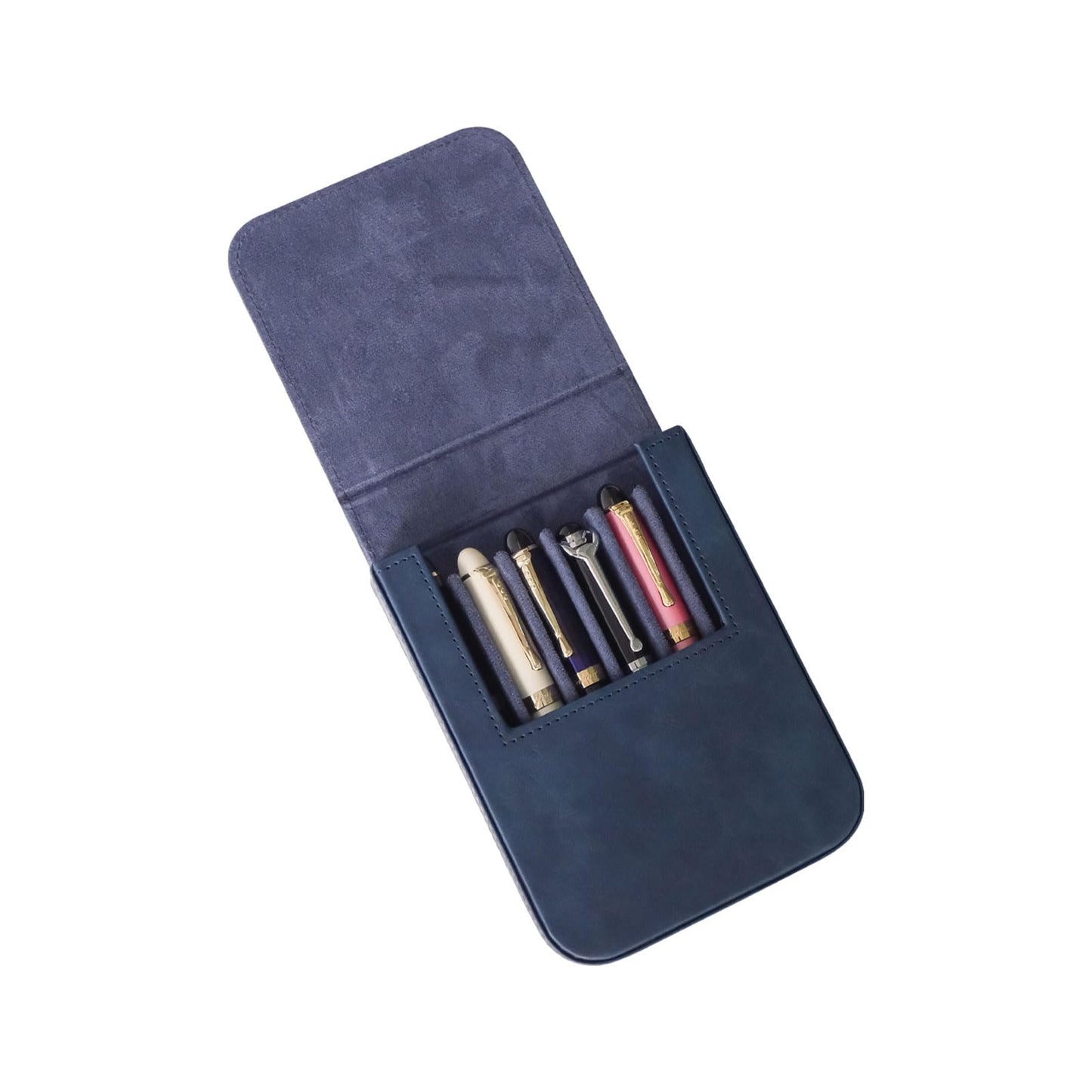 YANHHAN 3 Slots Leather Fountain Pen Case – Magnetic Closure, Handmade Pen Holder for Fountain/Ballpoint/Rollerball Pens – Blue
