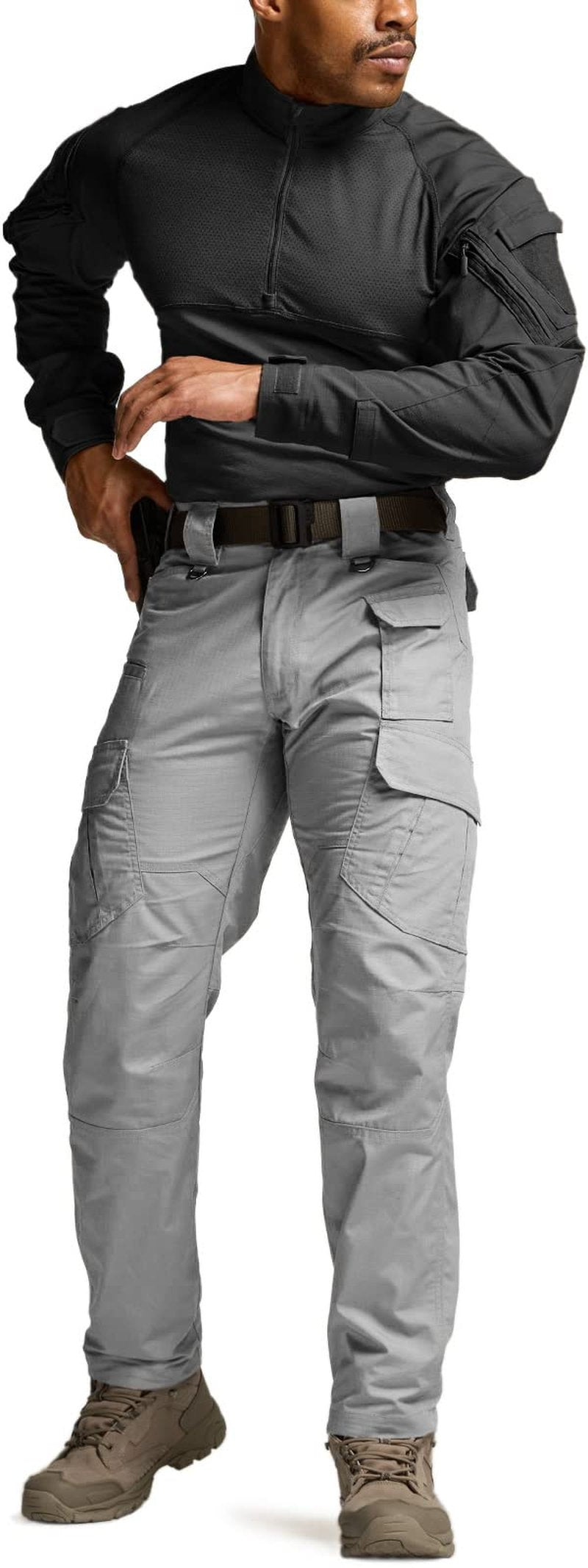 CQR Men's Tactical Pants, Water Resistant Ripstop Cargo Pants, Lightweight EDC Work Hiking Pants, Outdoor Apparel, Duratex Mag Pocket Stone, 42W x 32L