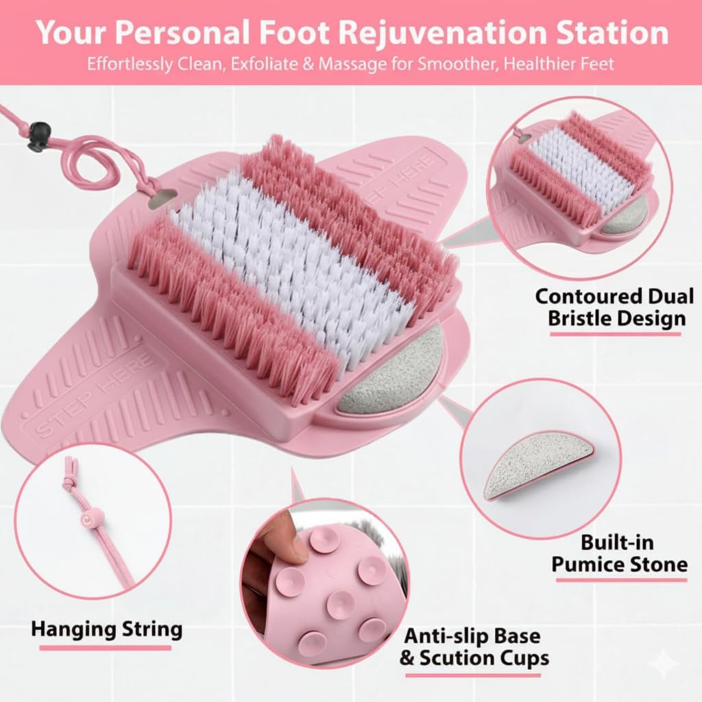 Efforest Shower Foot Scrubber Mat with Pumice Stone - Cleans, Smooths & Removes Dead Skin on Foot Without Bending, Foot Callus Remover with Non-Slip Suction Cups, Foot Scraper for Shower & Bathtub