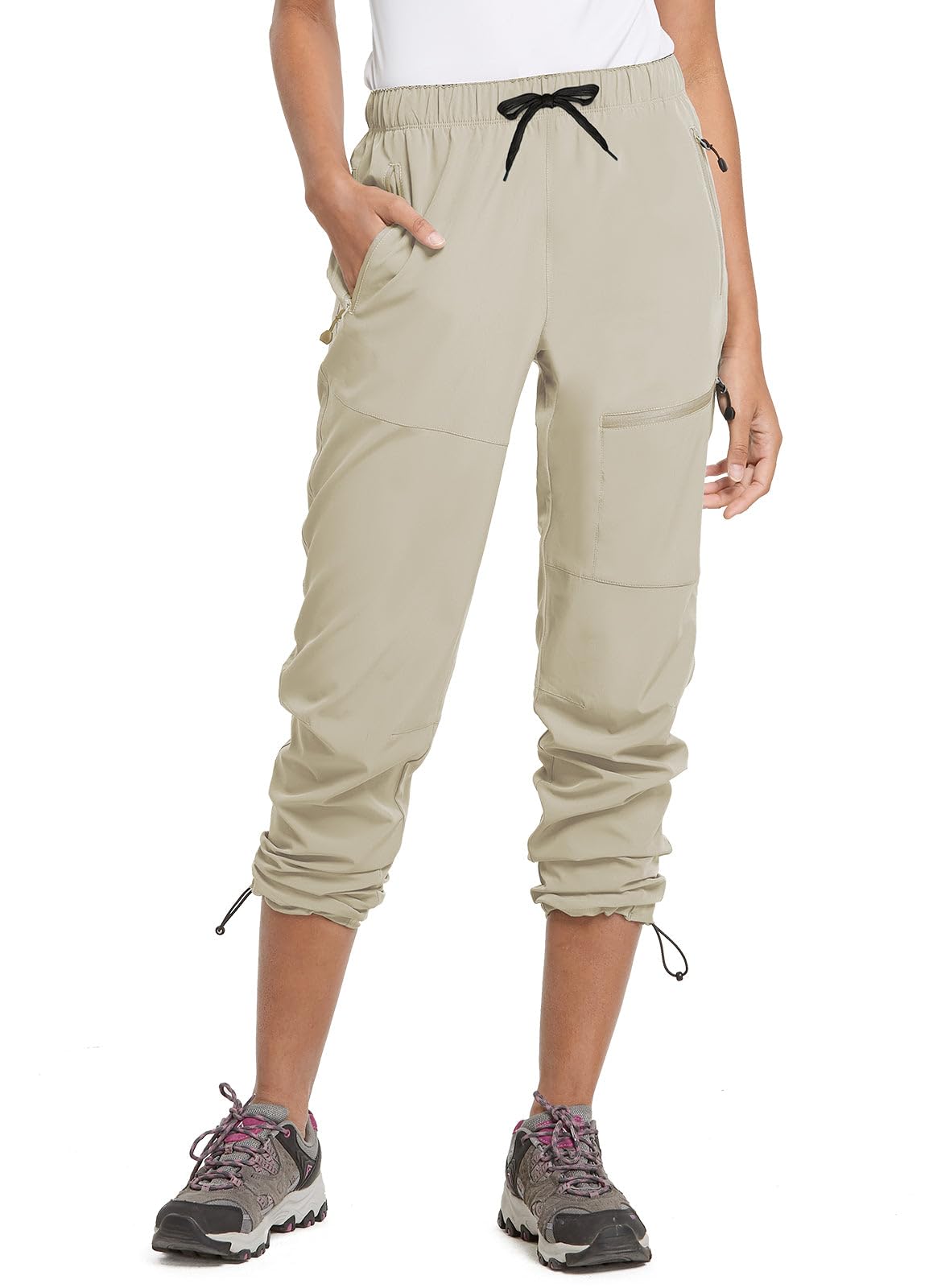 baleaf Cargo Pants for Women Petite Joggers Lightweight Quick Dry Pant Water Resistant 27'' Travel Workout Athletic Trip 27''-Suntan XL