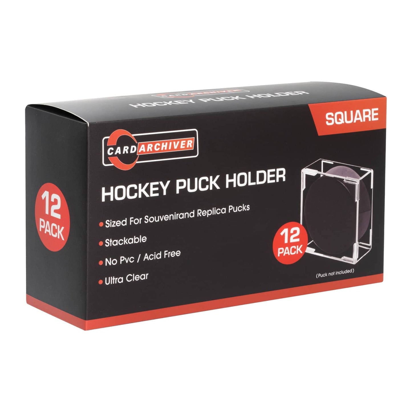 12-Count Hockey Puck Holder - Cube Square Hockey Puck Display Cases, 2-Piece Snap Clear Hockey Puck Holder, Official Size Hockey Puck Display Boxes