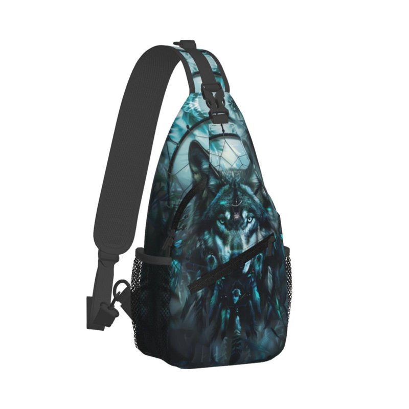 Wolf Dream Catcher Sling Backpack Chest Bag Crossbody Shoulder Bag Gym Cycling Travel Hiking Daypack For Men Women
