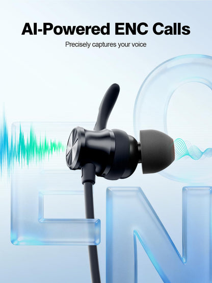 Rythflo Neckband Bluetooth Headphones, ENC IPX7 Sweatproof Sport Earbuds with AI-Enhanced Mic Vibration Call Alert, 50H Playtime Deep Bass Wireless Waterproof Earphones for Work Running Workout Gym