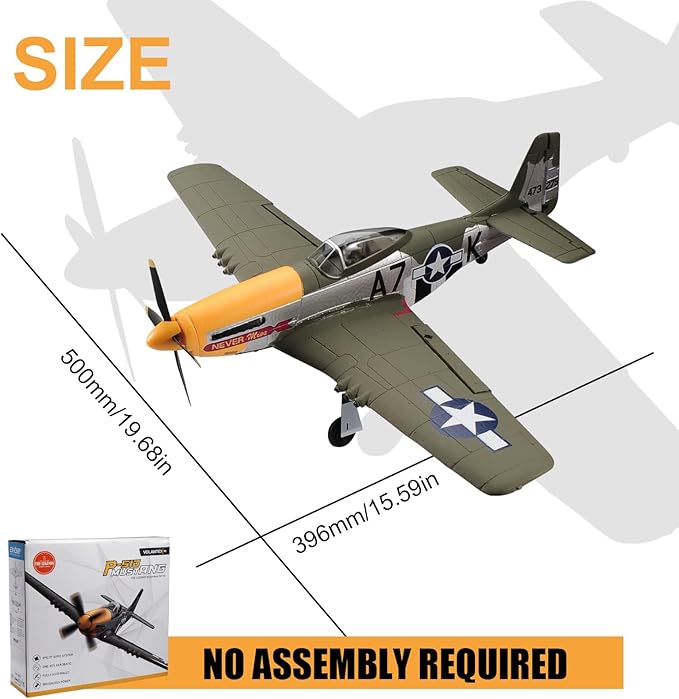 RC Airplane Brushless P51D Mustang RC Plane Ready to Fly Remote Control Airplane Fighter with 6-Axis Gyro 3 Flight Modes &amp Aerobatics 2.4GHz Radio Controlled Aircraft for Beginners Boys &amp Ad