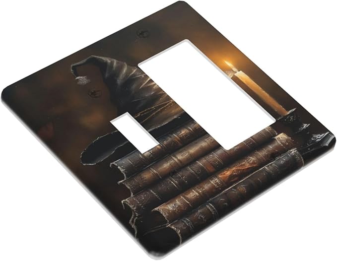 Decorative Art Light Switch Covers Wizard’s Hat & Spellbooks 2 Gang Single Toggle Rocker Combination Electrical Faceplate Switchplate Wall Plate for Home Decor