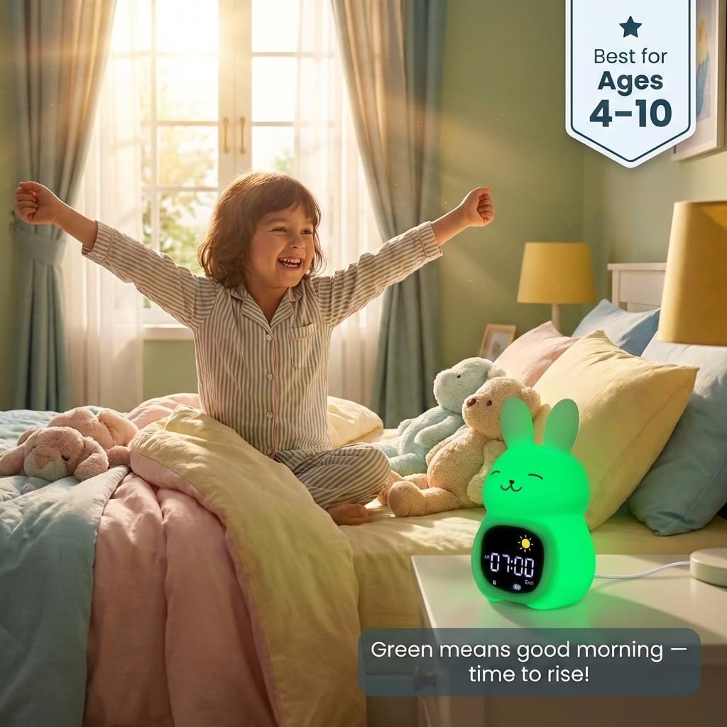 Bumble & Bright Kids Sleep Trainer with App Control - OK to Wake Clock for Kids Ages 4+, Color-Changing Night Light, Alarm & Sound Machine, Simple 1-Routine Setup, Free App, USB-C
