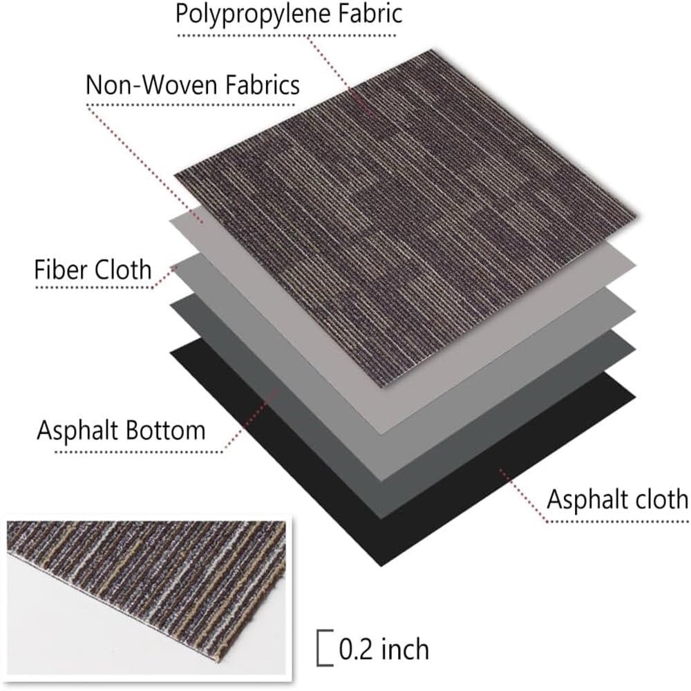 Backontro Commercial Carpet Tiles, 24" x 24" Squares, Non-Slip Soft Square Floor Tile, 18 Pieces/72 sq ft,Easy DIY with Flexlok Tabs for Office, Bedroom, Living Room (1 Box,Brown)