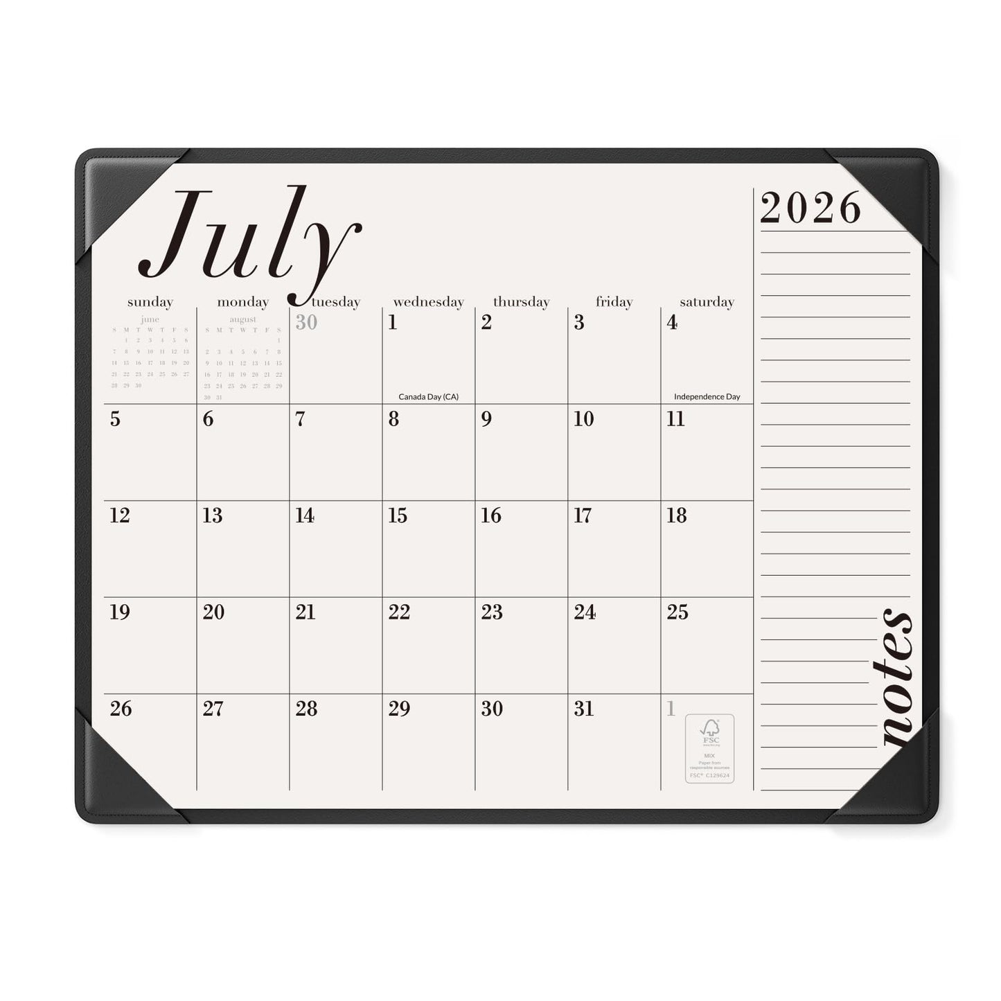 Jotsome Desk Calendar 2026-2027 with Desktop Mat, Large Desk Pad Calendar From Now to June 2027 22x17 inch, Desk Blotter Calendar for Home and Office, Easy Organizing (Black, 17" x 22")