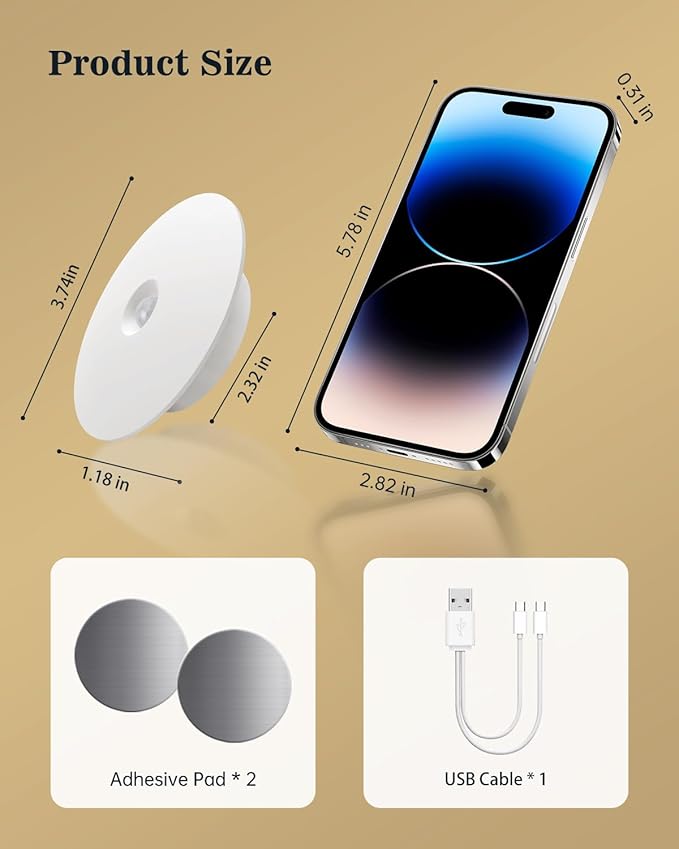 Yiliaw Motion Sensor Night Light, Rechargeable Stair Lights Indoor, Warm White with Wireless Magnetic Mount, Adjustable Brightness & 3 Color Temps for Hallway, Stairway, Bathroom, Closet (2 Pack)