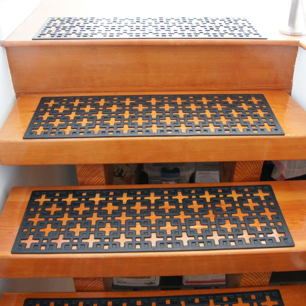 Rubber-Cal 10-104-000-6PK Stars Step Mat Rubber Stair Treads, Black, 10" x 29.75"