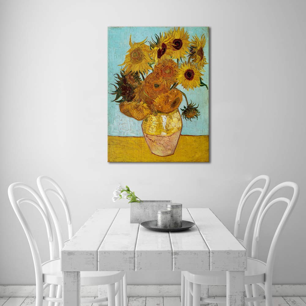 Wieco Art Framed Wall Art Canvas Prints of Sunflower by Vincent Van Gogh Paintings Reproduction Abstract Wall Decorations for Living Room Golden Frame