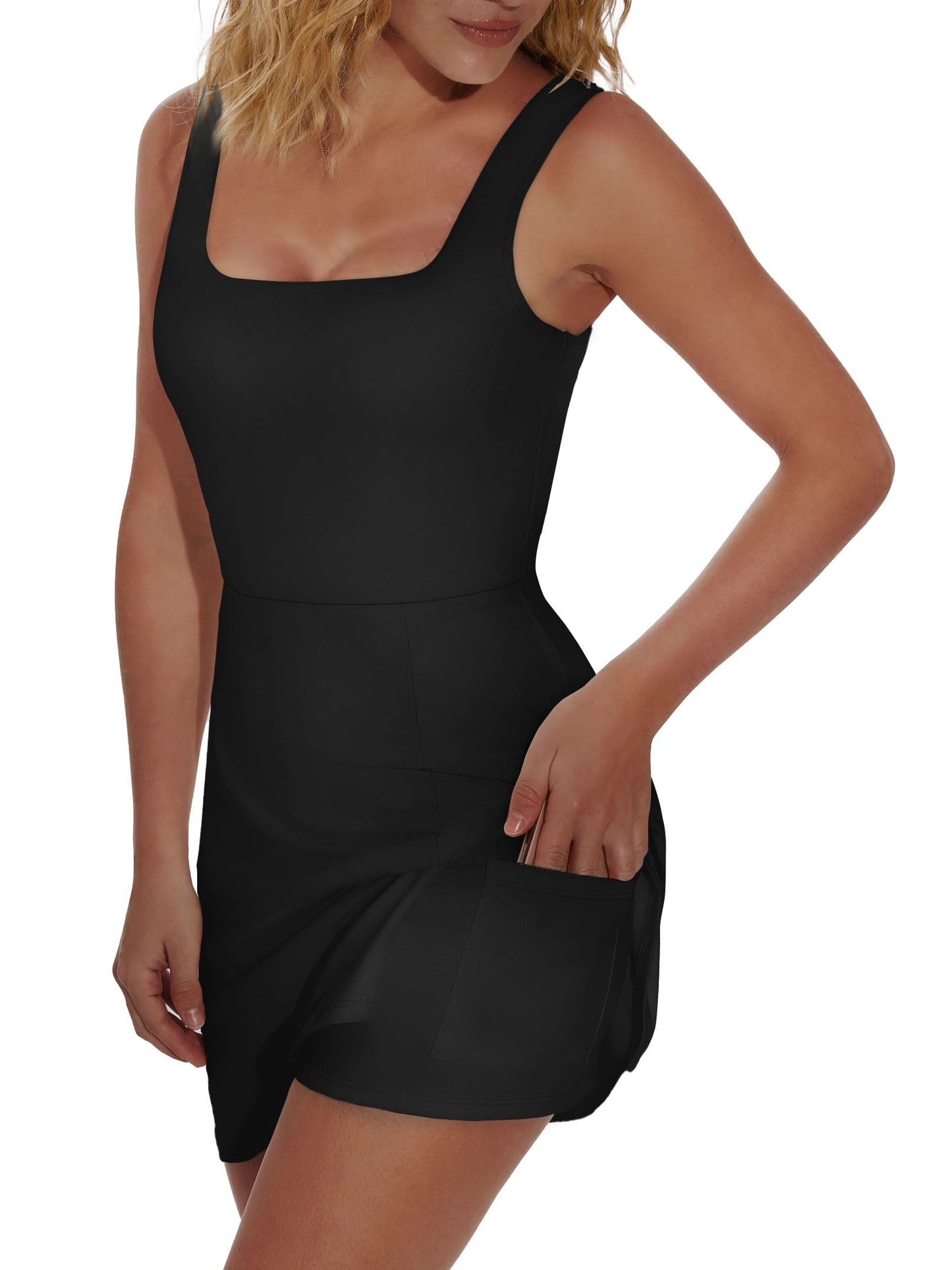 OFEEFAN Womens Athletic Dress Summer Clothes Tennis Golf Spring Bodycon Shorts Romper Backless Active Graduation Elegant Classy Black M