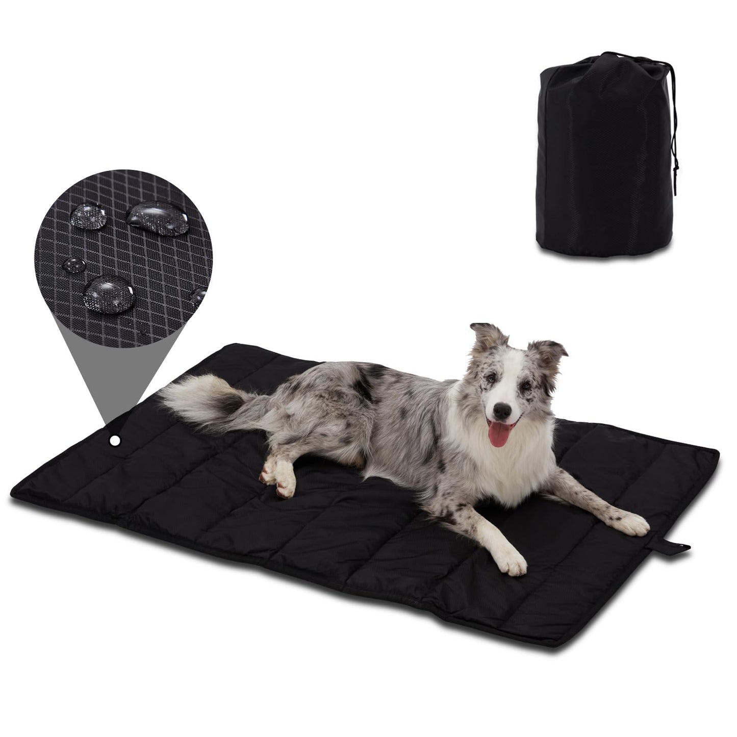 BDEUS X-Large Travel Dog Bed, Outdooor Camping Pet Mat, Portable Place Mat with Handle, Easy to Clean, Waterproof & Portable and Odor Resistant Pet Cooling Pad (X-Large 51" x 35", Black)