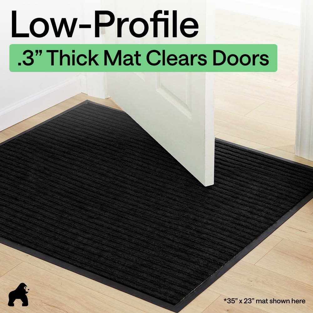 GORILLA GRIP Waterproof Traffic Guard Door Mat, 35x23, Heavy Duty Entryway Mats, Strong Backing Commercial Utility Rugs for Office Hallway, Garage Floor and Home, Low Profile Carpet Runner, Black