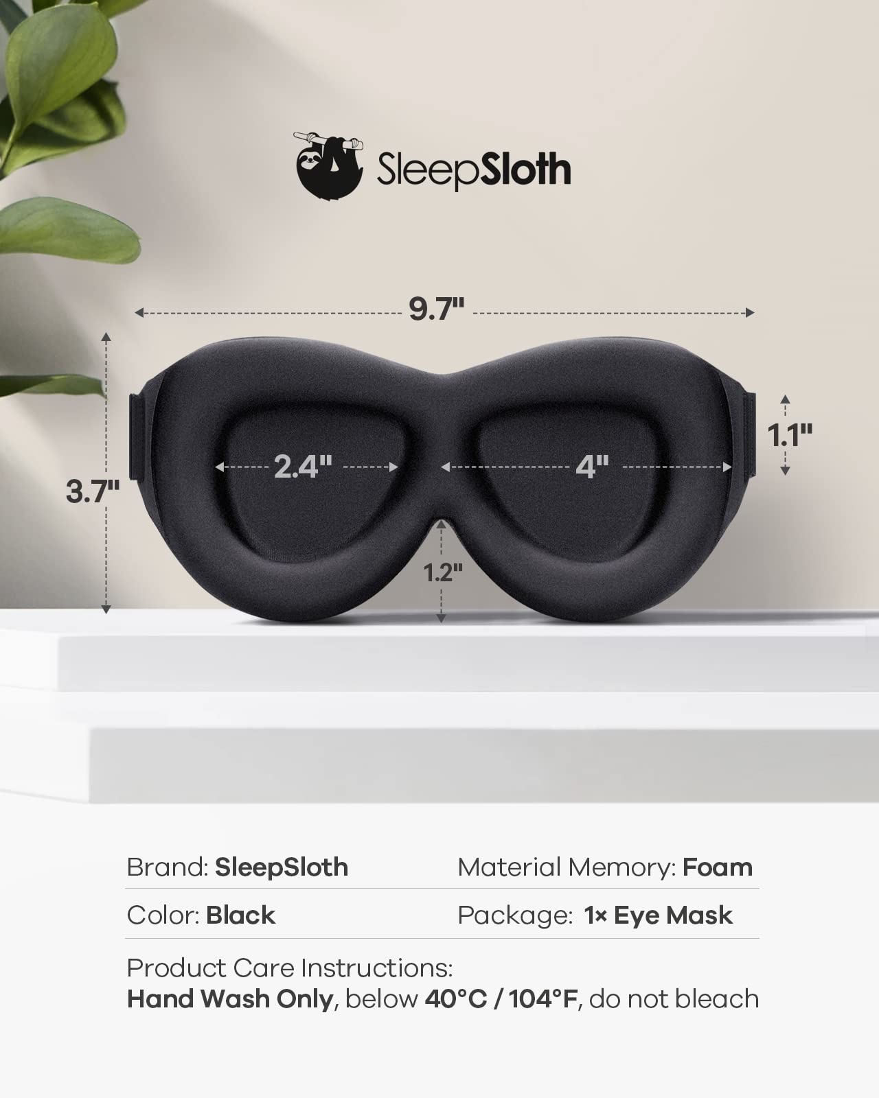 Sleep Eye Mask for Men Women, 3D Contoured 100% Blackout Eye Mask for Sleeping with Adjustable Strap, Soft and Comfortable Night Blindfold, Shade Cover for Travel Shift Work Nap, Black