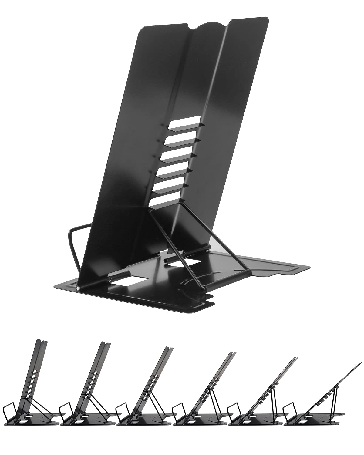 Large Desk Book Stand Metal Reading Rest Book Holder Adjustable Document Cookbook Holder Portable Bookstands for Recipes Textbooks Music Books Birthday Gift for Age 3,4,5,6,7,8,9,10+ Boys Girls(Black)