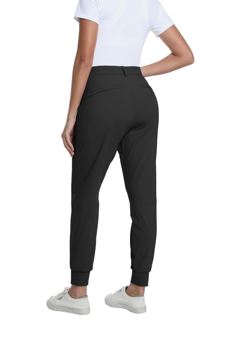 CFRTMTBB Women's Golf Joggers Pants with Belt Loops Stretch Travel Work Slacks Bussiness Ankle Dressy Casual Sweatpants (Black,L)