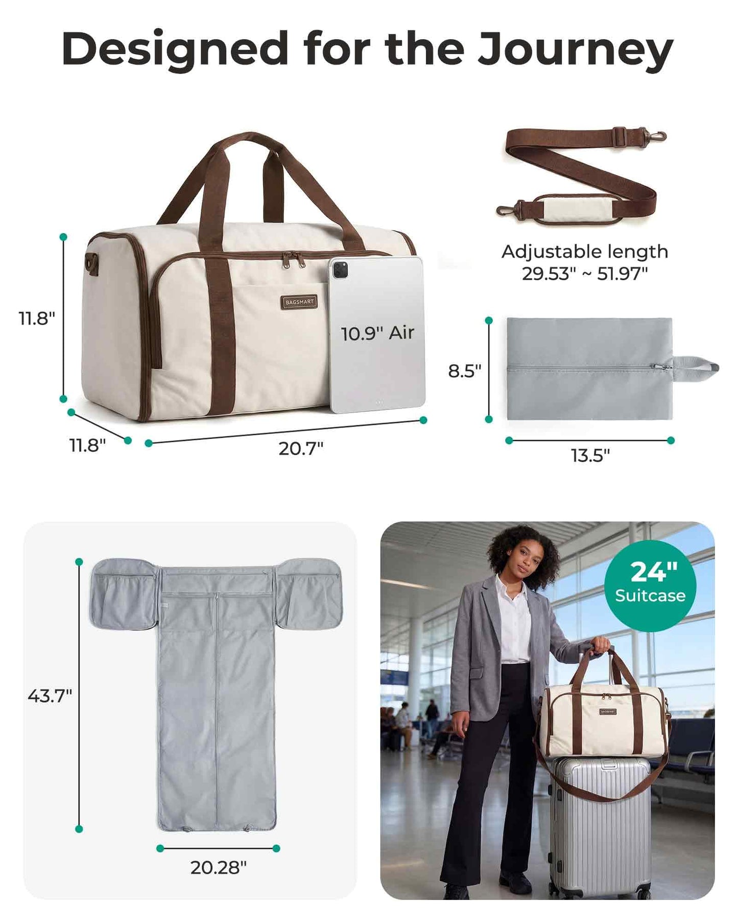 BAGSMART Garment Bag Duffle Bag for Travel Convertible 2 in 1 Suit Bag for Hanging Clothes Carry on Travel Bag with Shoes Bag,Shoulder Strap Weekender for Dresses, Coats, Shirts (Black)
