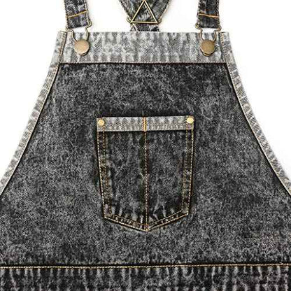 Jeanerlor - Denim Hair Stylist Tool Apron with Pockets for Women - Jean Work Apron Cross Straps & Adjustable S to M (Black)