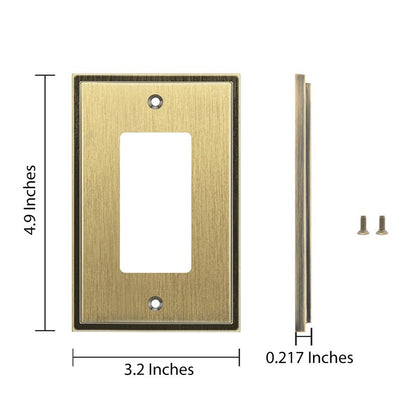 Henne Bery Soft Modern Decorative Wall Plate Switch Plate Outlet Cover (Single Decorator 2PK, Antique Brass)