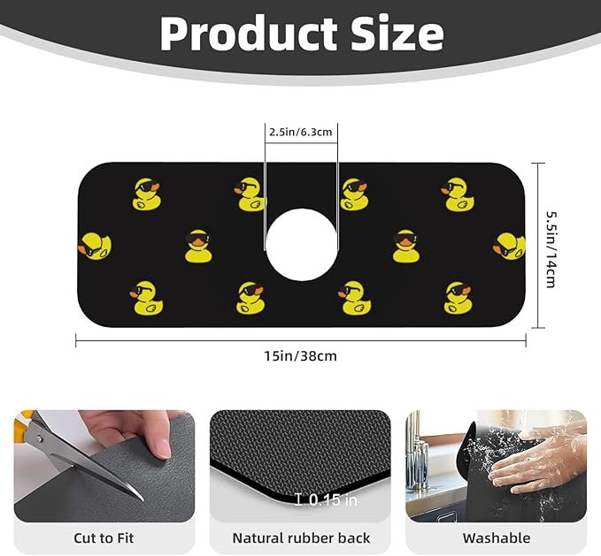 Duck Ducky Sunglasses Yellow Kitchen Sink Splash Guard Faucet Mat Super