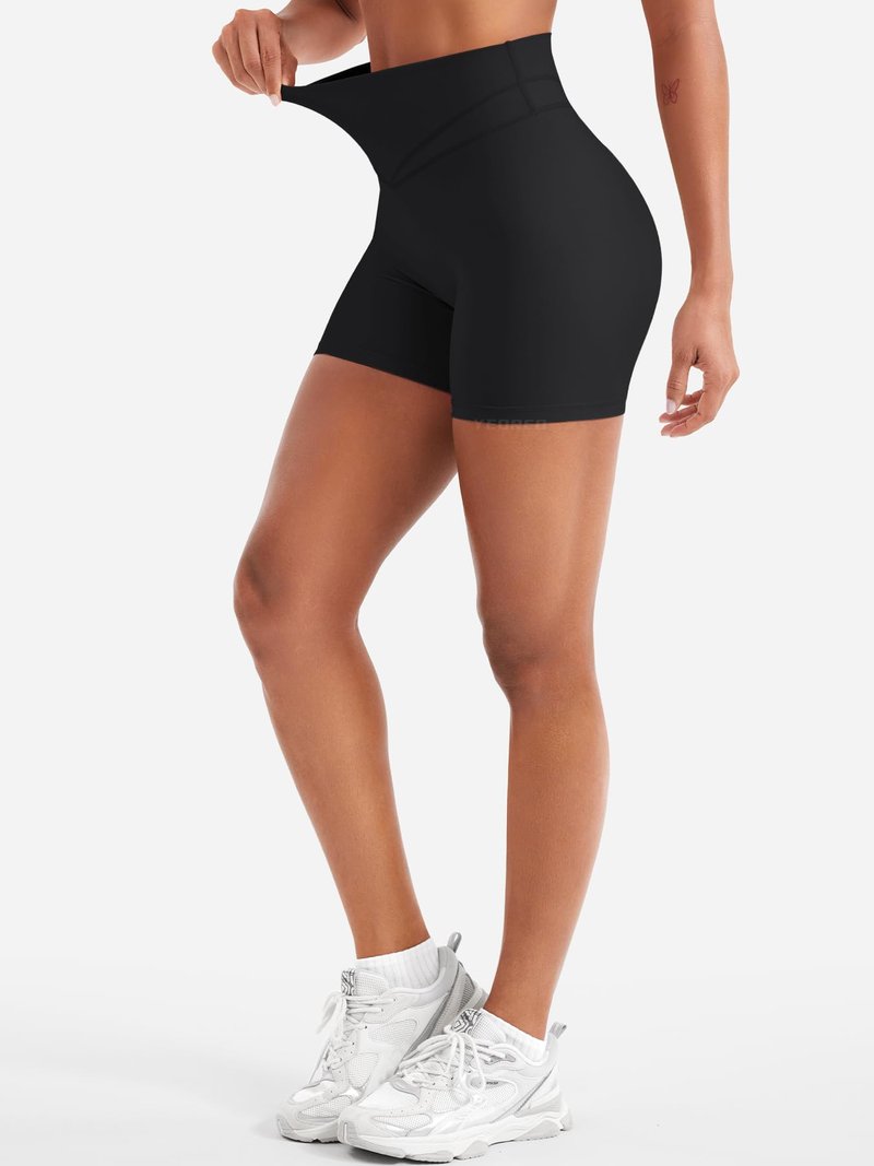 YEOREO Women Workout Yoga Shorts 4.5" No Front Seam Hidden Scrunch Almiy High Rise Buttery Biker Shorts Black S