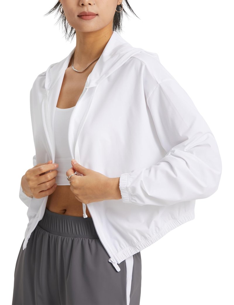 Wyeysyt Women's UPF 50+ UV Sun Protection Cropped Jackets Athletic Running Workout Shirts Zip Up Hoodie Outdoor Jackets(White-M)