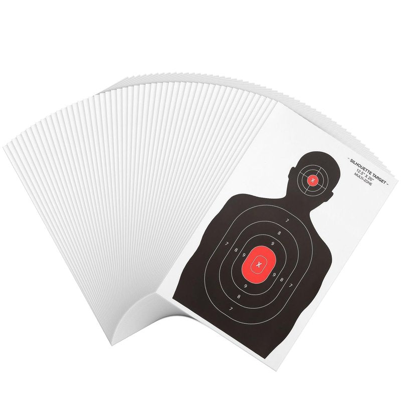 Juvale Paper Shooting Targets for Shooting Range - 50 Pack, 14 x 22 in, Silhouette & Red Bullseye - Pistol Targets