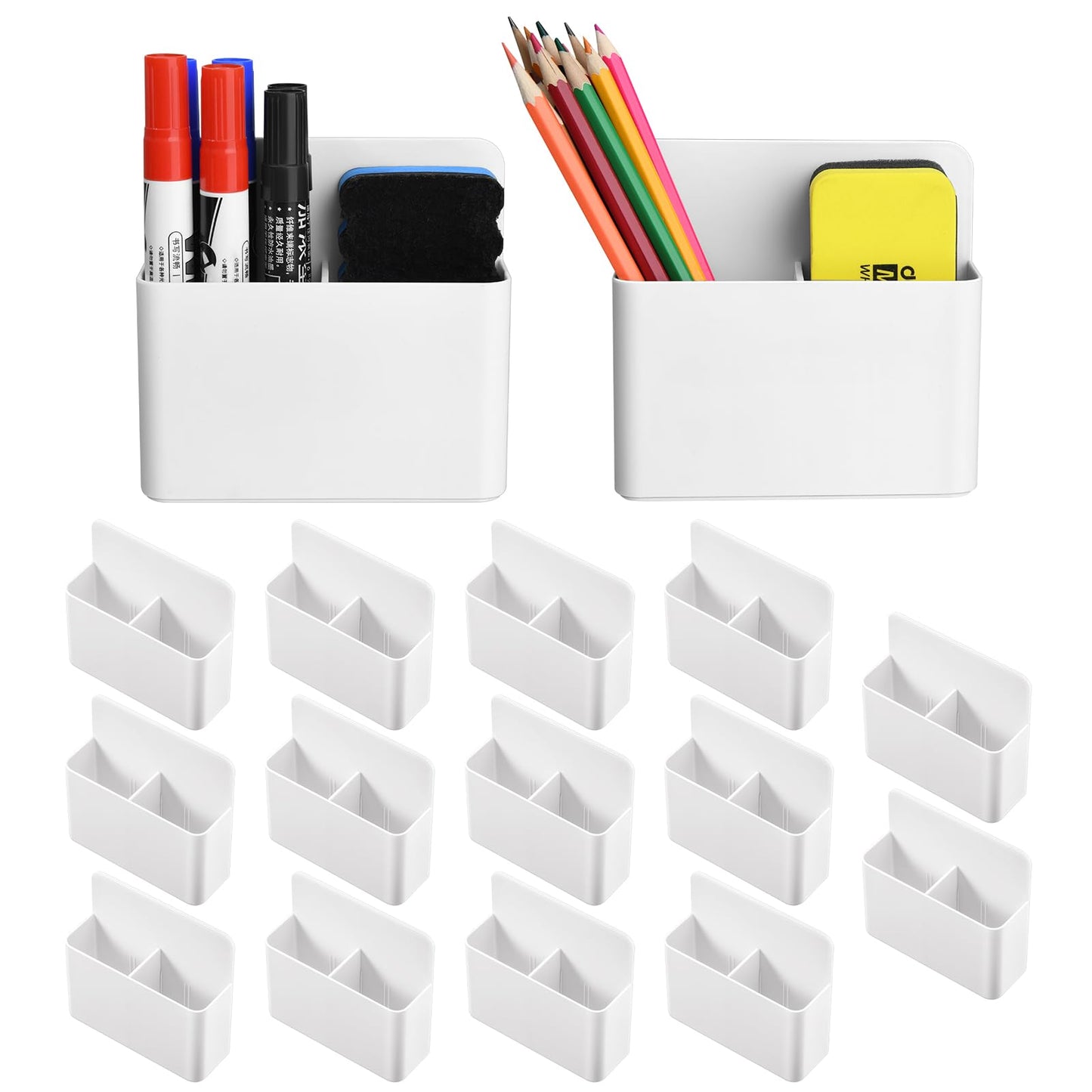Mabrasse 16p Magnetic Dry Erase Marker Holder,Pen and Eraser Holder for Whiteboard, Magnet Pencil Cup Utility Storage Organizer for Office, Refrigerator, Locker and Metal Cabinets (16 Pack)