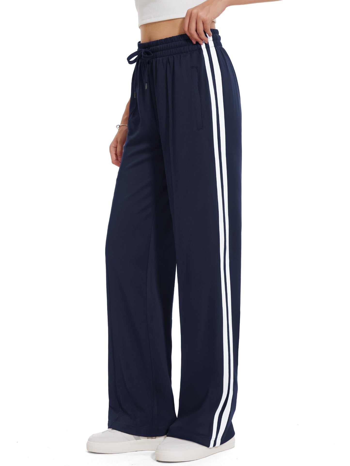Tapata Women's 32" Inseam Long Track Pants Loose Straight Leg Jogging Sweatpants Warm-Up Sports Athletic Running, Navy Blue, S