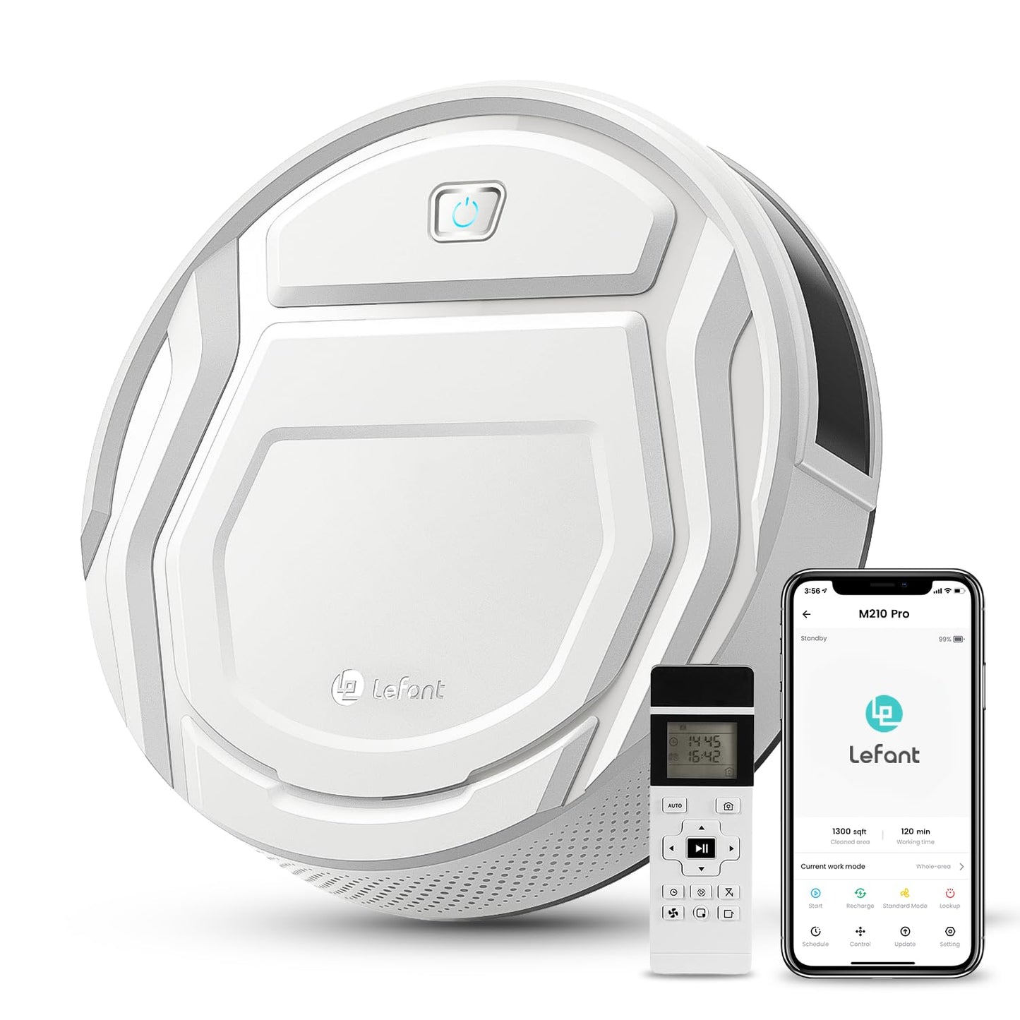 Lefant M210 Pro Robot Vacuum, Slim Quiet, 3 Adjustable Suction Levels, 6 Modes, Robot Vacuum Cleaner for Pet Hair, Hard Floors & Low Carpets, Self-Charging, WiFi/App/Alexa Control, Gray