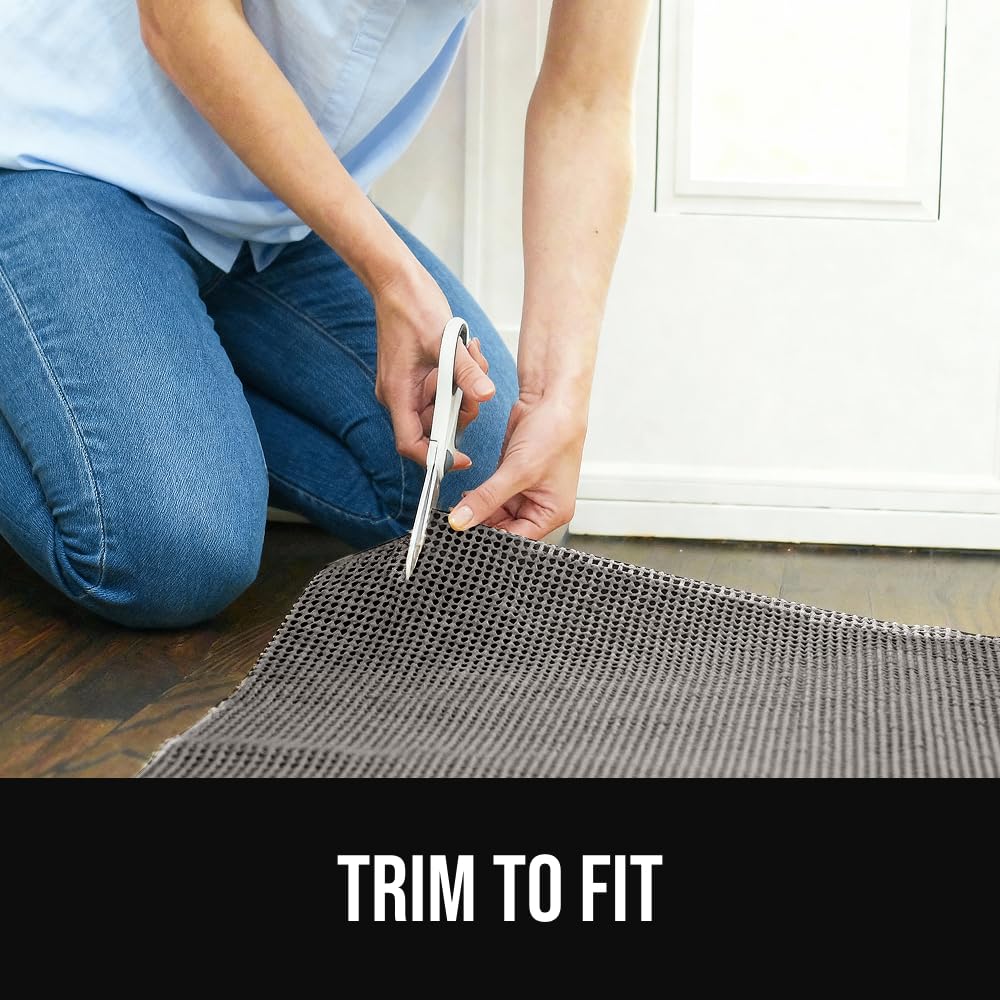 GORILLA GRIP® Premium Dual Sided Thick Rug Gripper Pad for Hardwood Floors, Breathable Slip Resistant Pad Grips Under Carpet Area Rugs for Hard Surface Floor Protection, Easy Trim Mats, 2x3, Grey