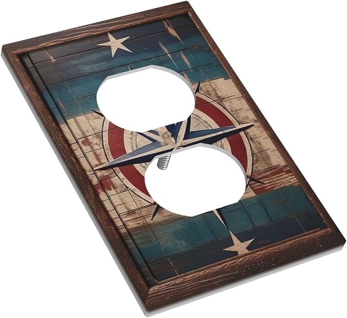 Decorative Art Light Switch Covers Nautical Rustic Star Emblem 1 Gang Single Duplex Outlet Wall Plate Switchplate Electrical Faceplate for Home Decor