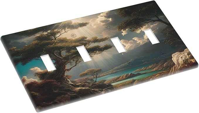 Decorative Art Light Switch Covers Sunburst Over the Wilderness Quad Toggle 4 Gang Wall Plate Switch plate Electrical Faceplate for Home Decor