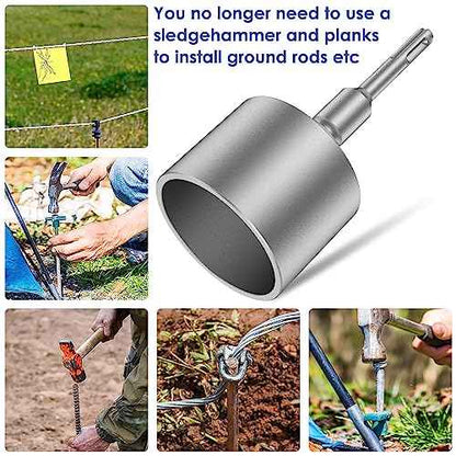 SDS Plus T-Post Ground Rod Driver,Ground Rod Driver Tool, Heavy Duty Forged Steel Drill Bit Driver, Durable Hammer Drill Rod Converter for Rotary Hammer Drill Ground Rods (2.55inch)