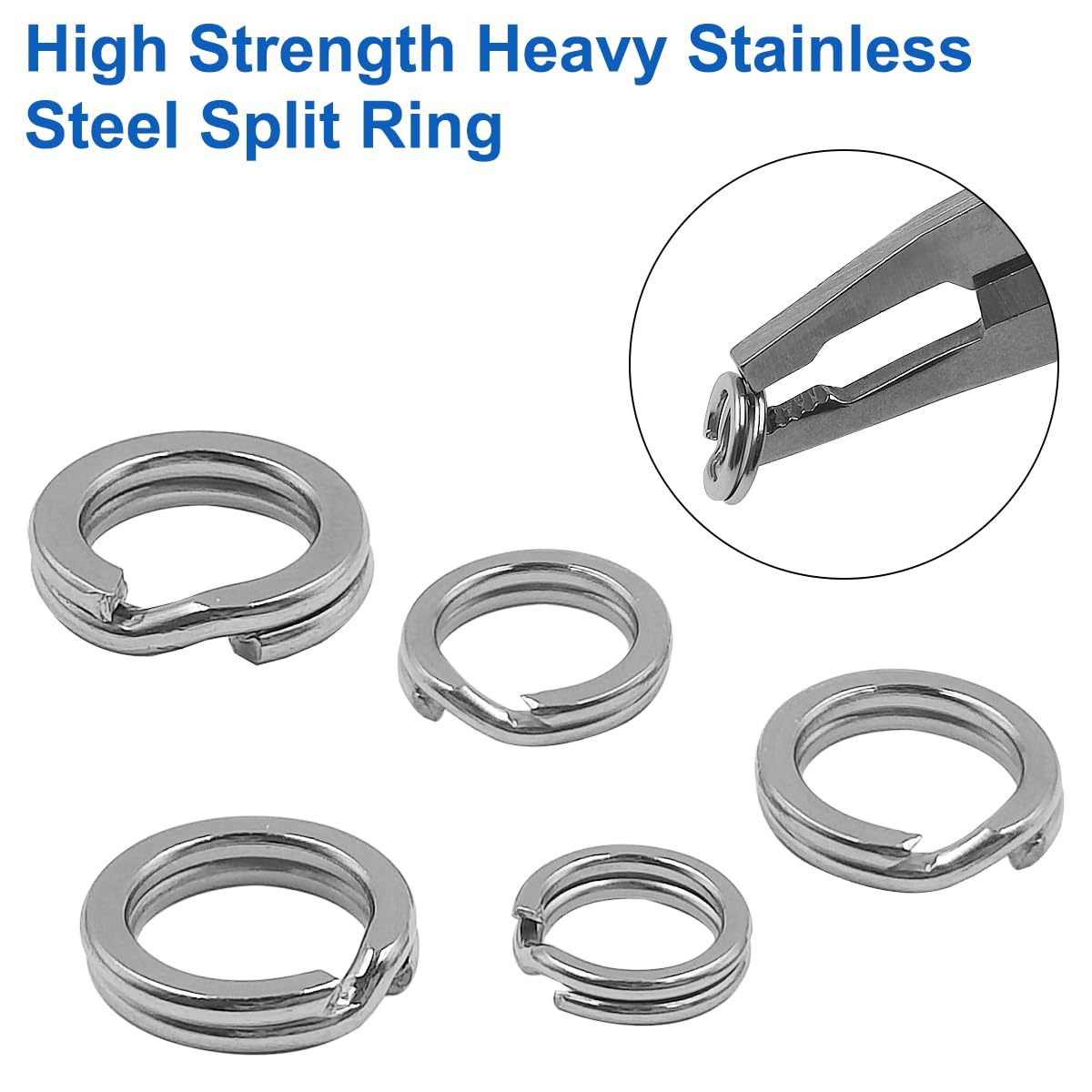 SourceTon 400 PCS Heavy Duty Split Ring Kit with 2 Pliers - High Strength Stainless Steel Lure Connectors (5 Sizes: 5-9mm, 30-95lb) for Saltwater & Freshwater Fishing Tackle