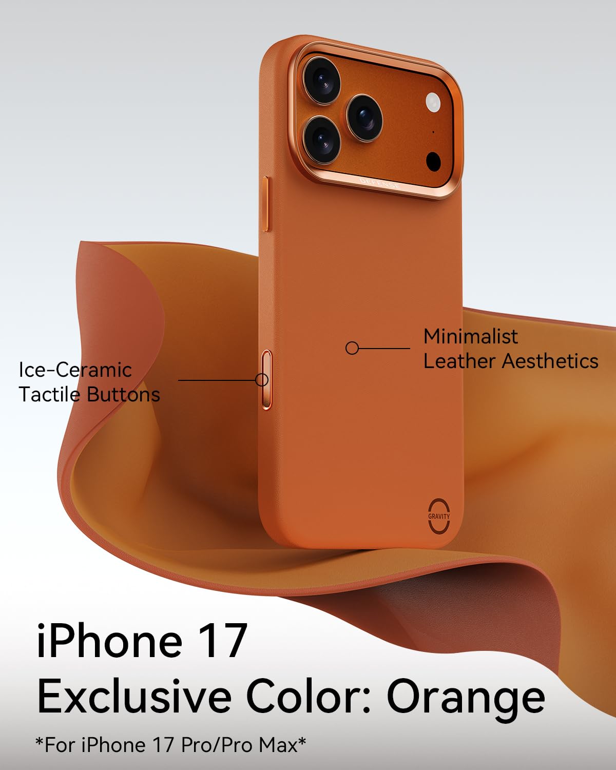 RAPTIC Urban Nano Leather Case Compatible with iPhone 17 Pro - Compatible with Magsafe & Wireless Charging, Aluminum Control Buttons, Dual-Layer Construction, Orange