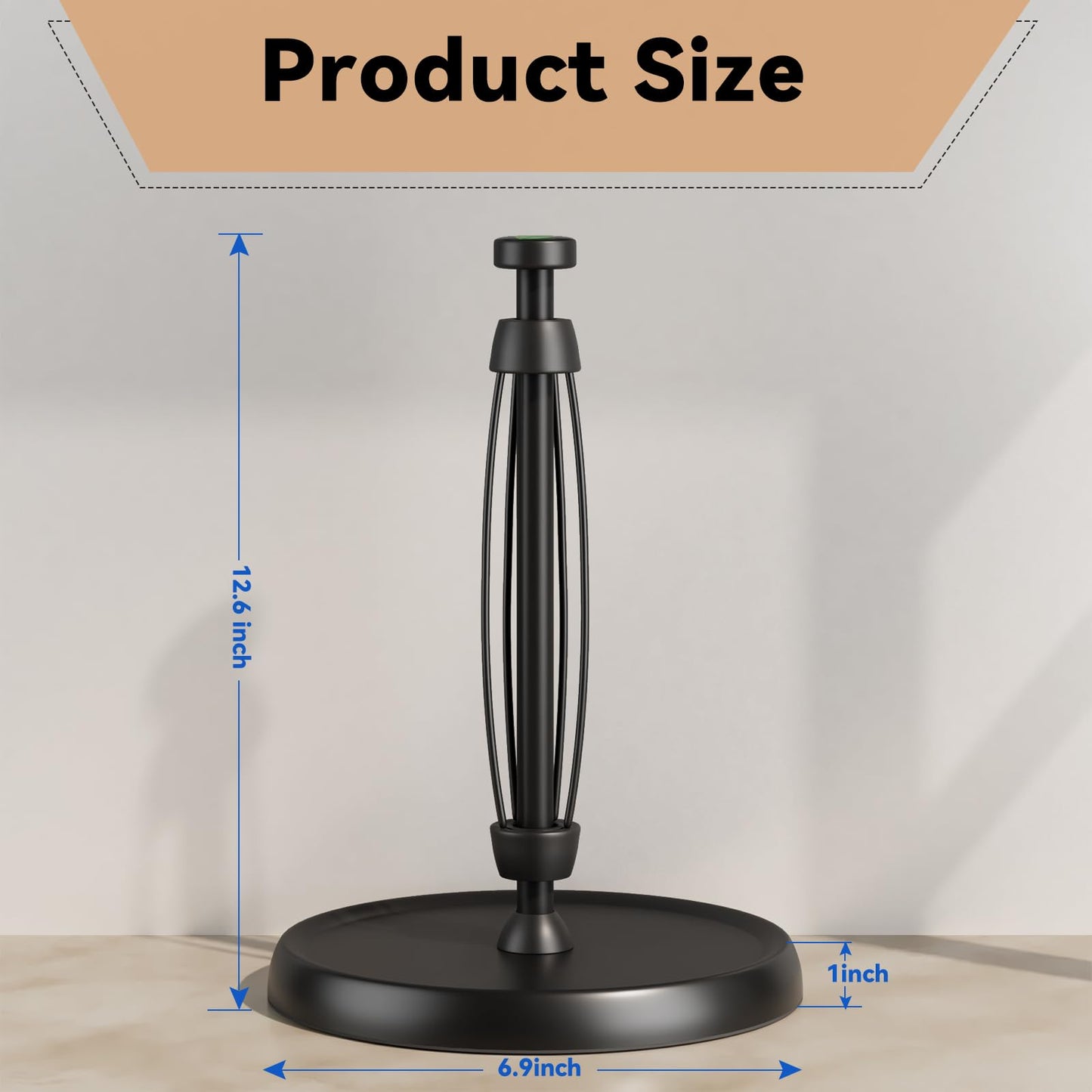 Countertop Paper Towel Holder - One-Handed Tear with Ratchet Mechanism, Weighted Base Degradable Plastic Paper Towel Stand, Black Farmhouse Kitchen Bathroom Decor Accessories