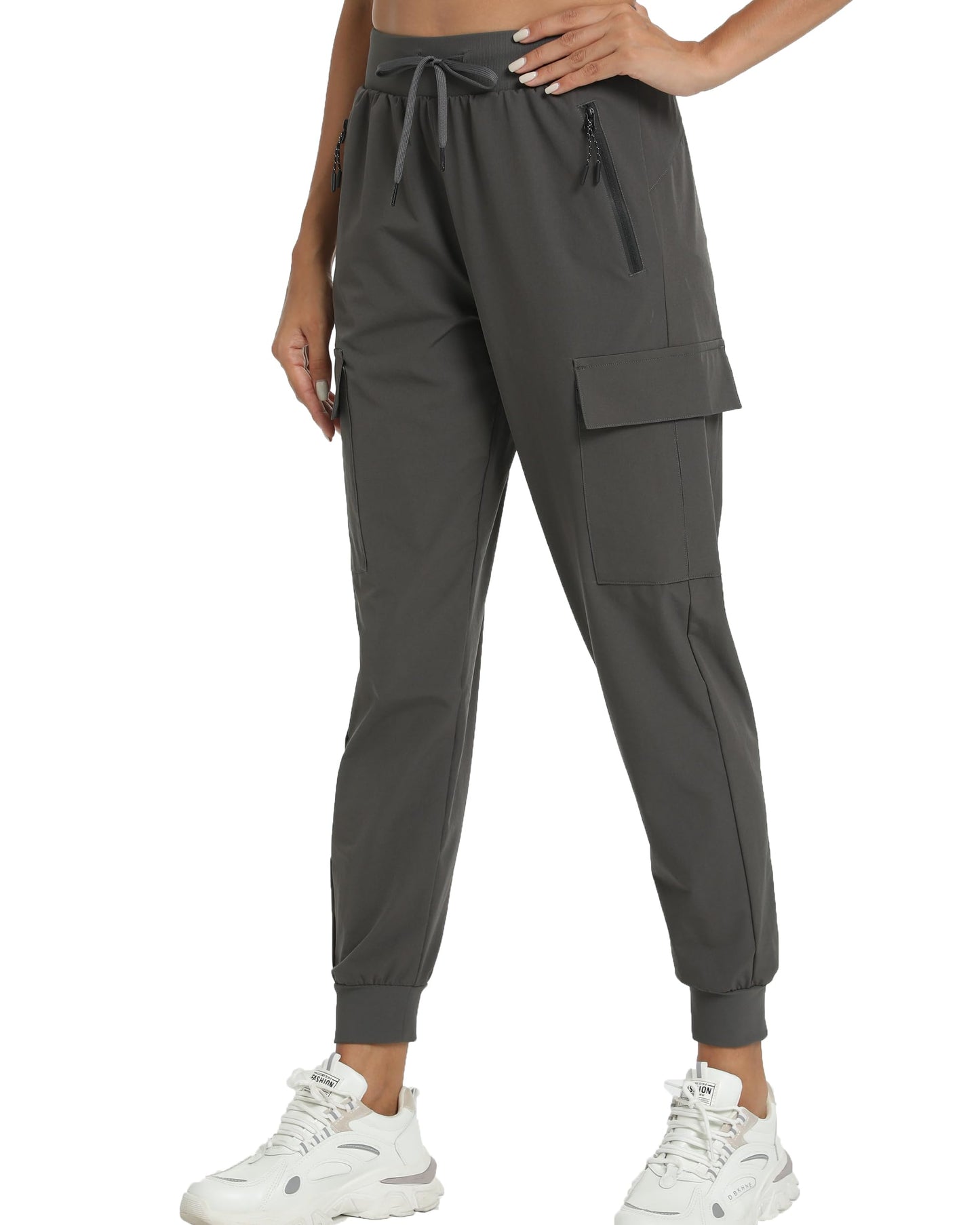 Women's Lightweight Joggers Hiking Cargo Pants-4 Pockets(Grey, Medium)