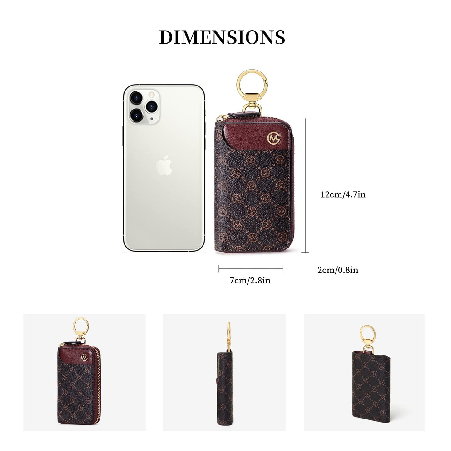 GOLF SUPAGS Women PVC Leather Car Key Chain Card Holder Wallet Pouch Card Slot 6 Hook 1 Fixed Key Ring 1 Detachable Key Ring (Brown×Wine)