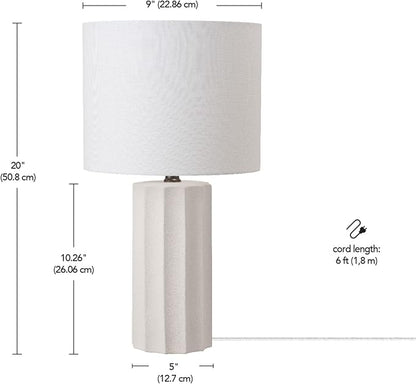 GLOBE Electric 65922 20" Table Lamp, Ribbed Concrete Finish, White Linen Shade